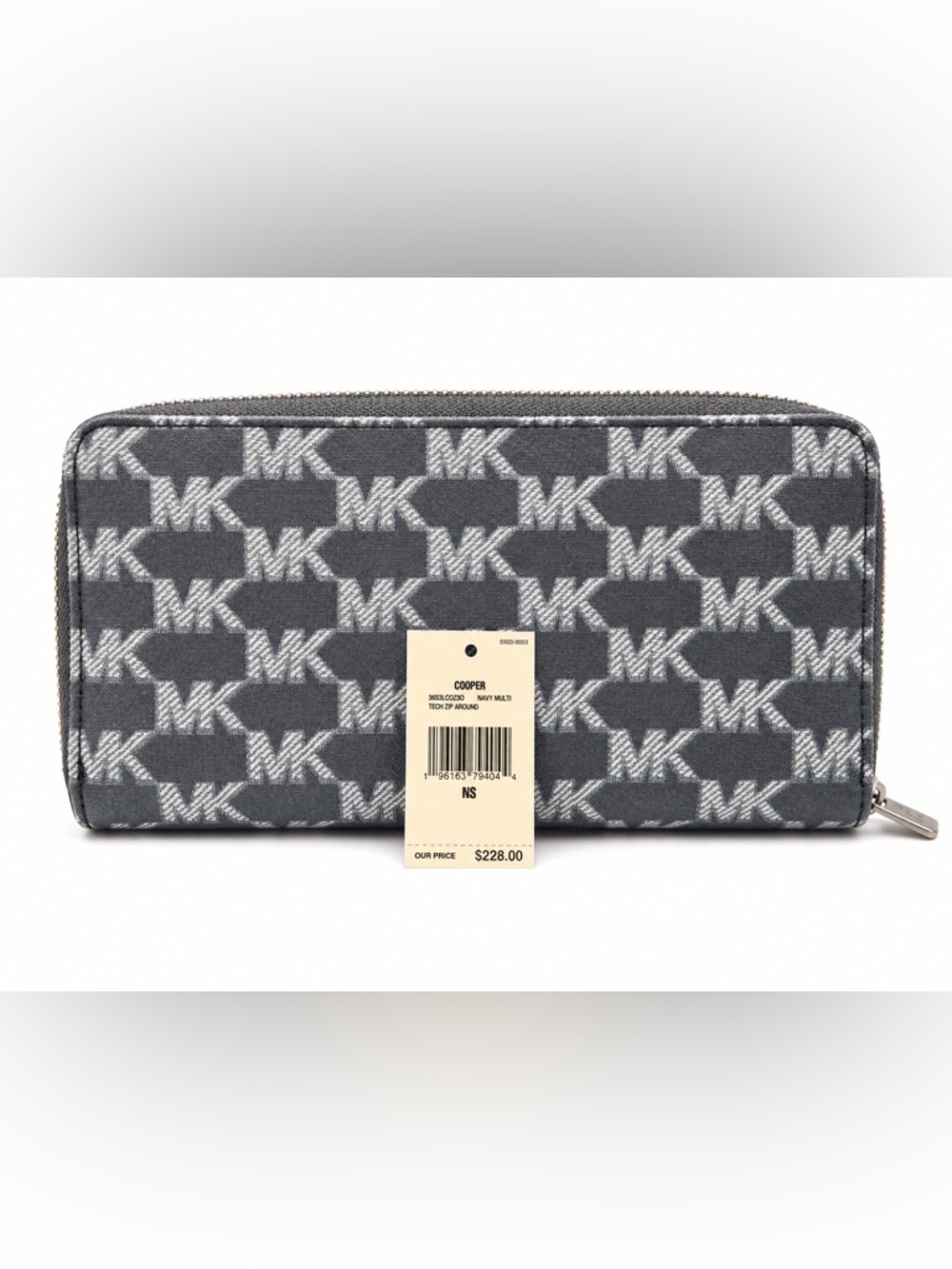 Michael Kors Navy Gray Signature MK Zip-Around Wallet